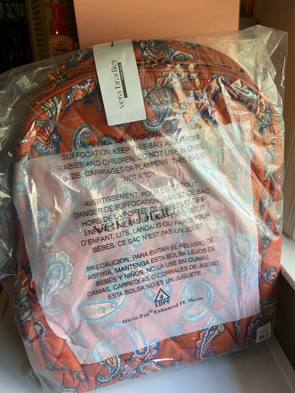 Vera Bradley Outlet Essential Backpack in ultralight Manor Paisley NWT orange